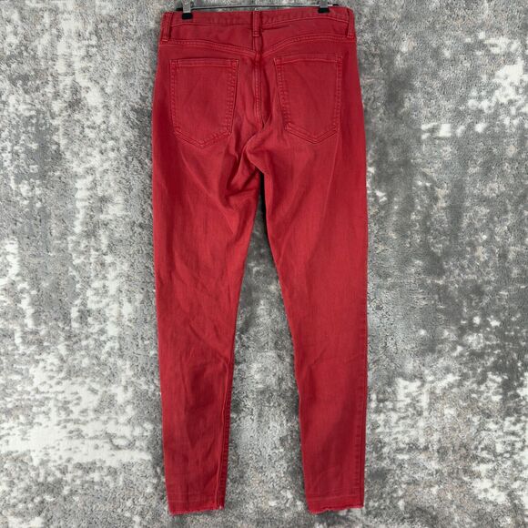 Banana Republic Womens Size 28 Long Mid Rise Skinny Denim Jeans Red Button Zip - Picture 4 of 12